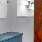 Bathroom with blue cabinetry