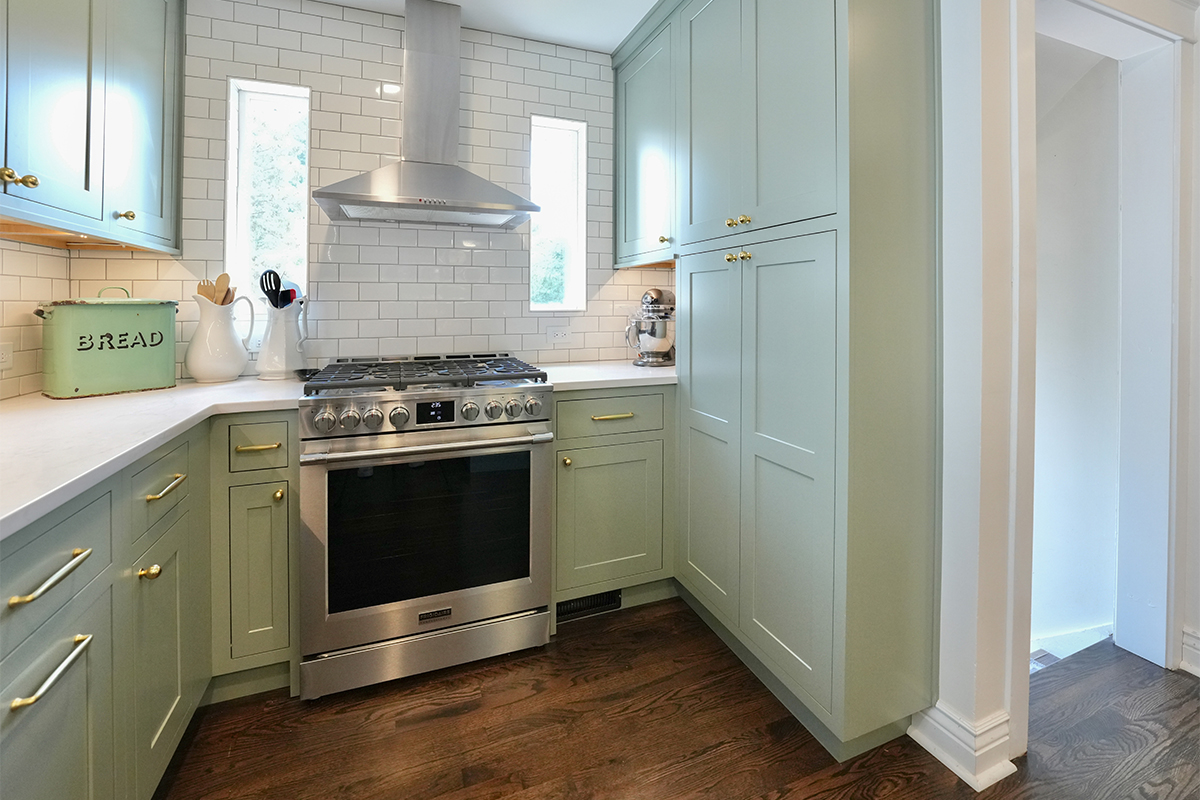 Light green painted kitchen