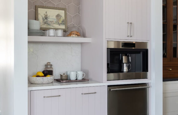 White coffee bar cabinets