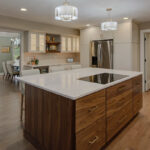 Walnut natural island cabinets with sink