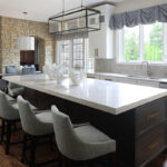 Dark stain and white painted kitchen cabinets
