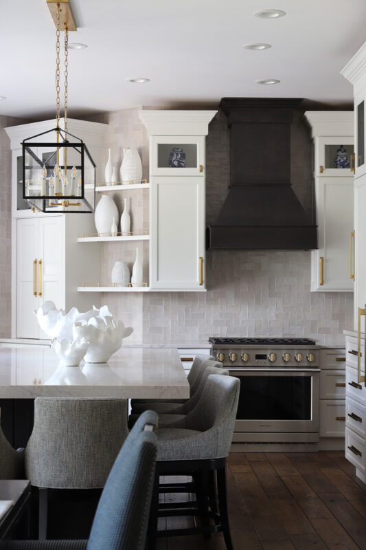 Dark stain and white painted kitchen cabinets