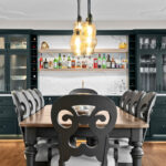 Dark green dining room bar cabinets