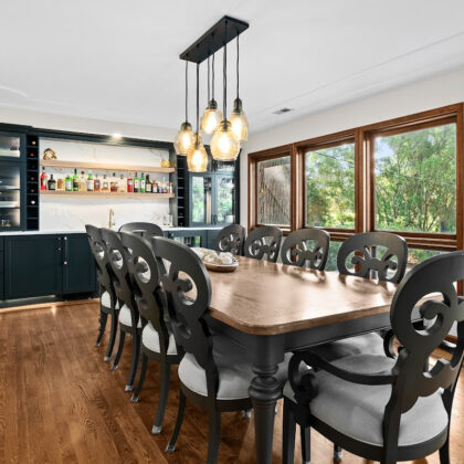 Dark green dining room bar cabinets