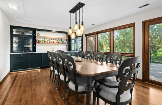 Dark green dining room bar cabinets