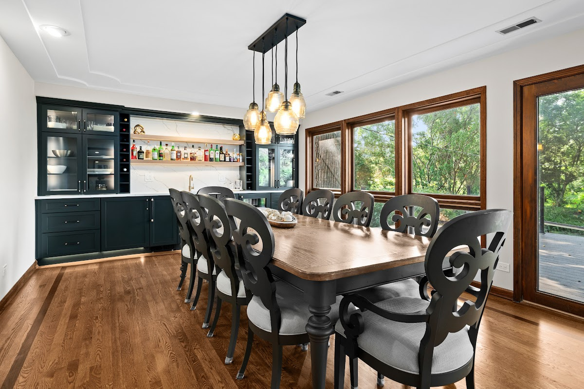 Dark green dining room bar cabinets