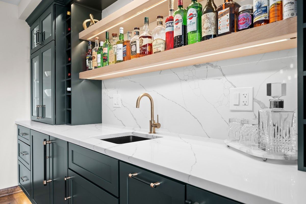 Dark green dining room bar cabinets