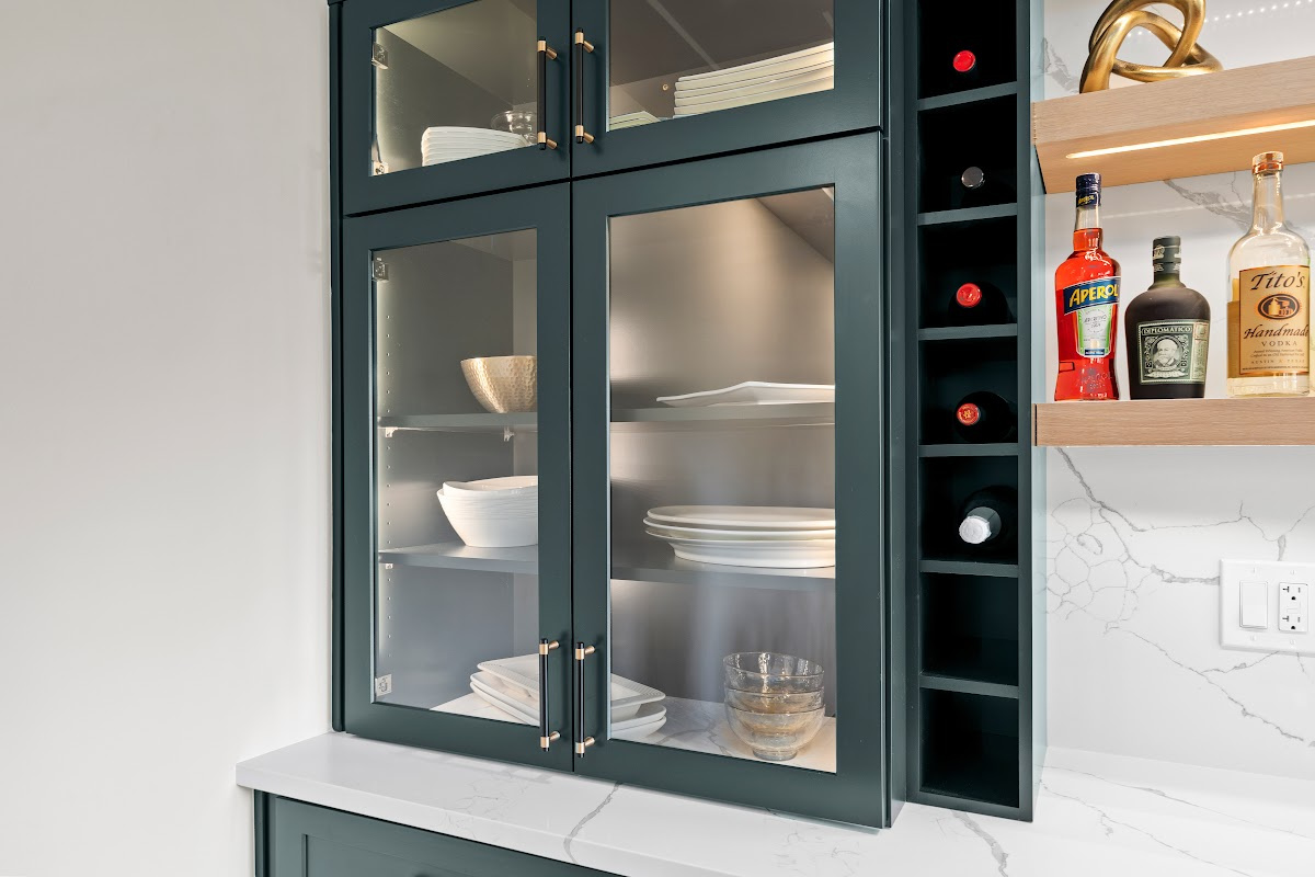 Dark green dining room bar cabinets
