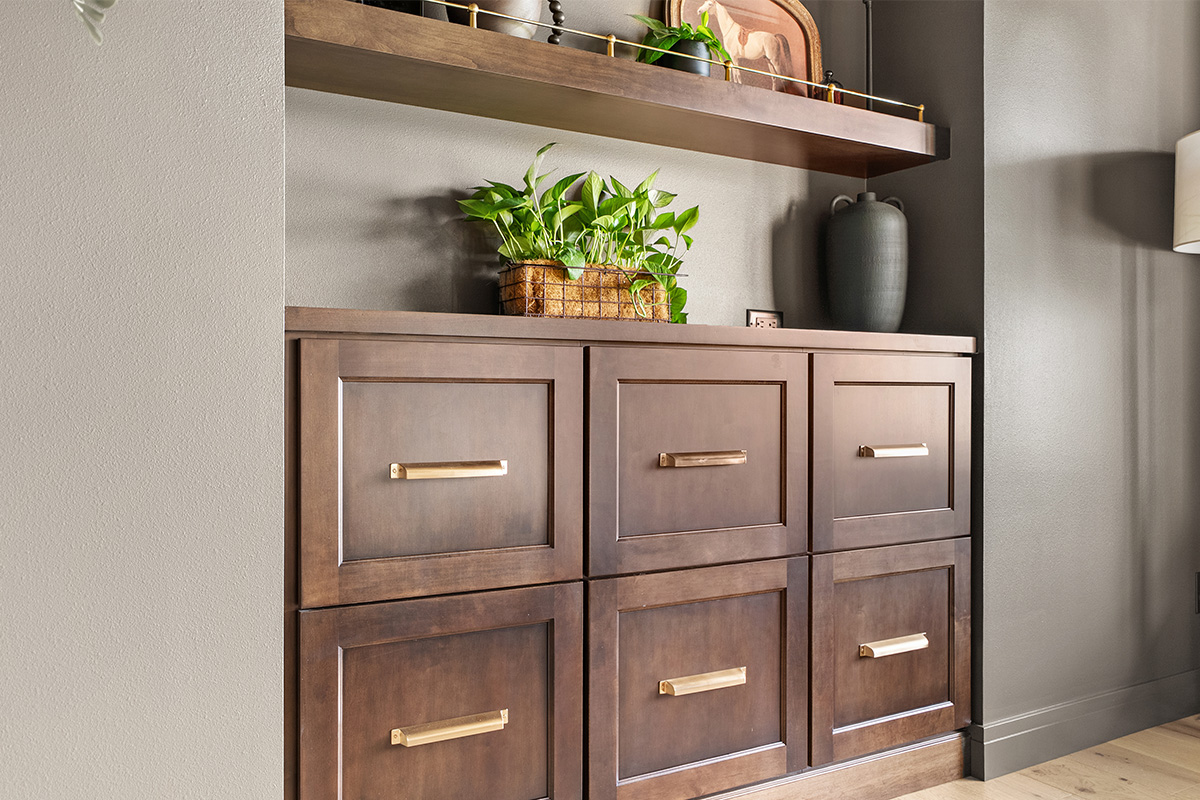 Dark stained hutch cabinet