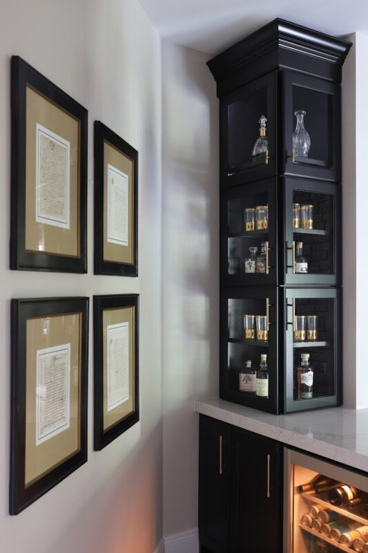 Black pantry and bar with glass doors