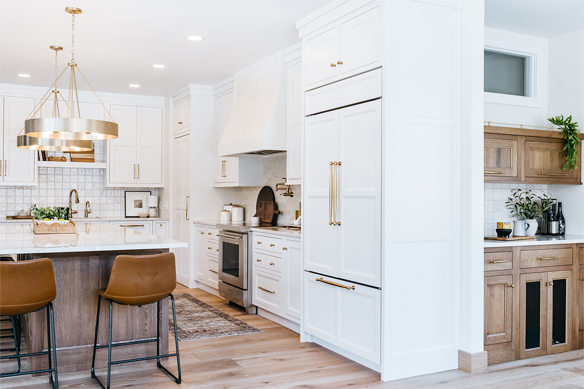 White painted and White Oak in Cashew stain kitchen.
