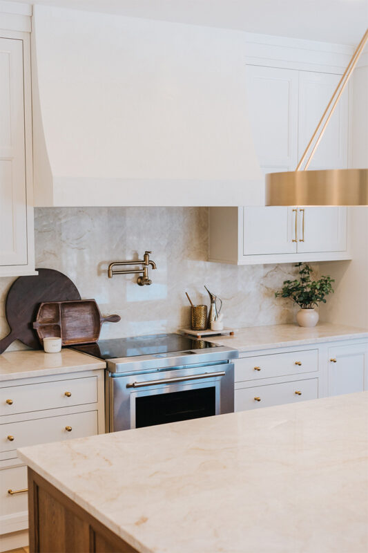 White painted and White Oak in Cashew stain kitchen.