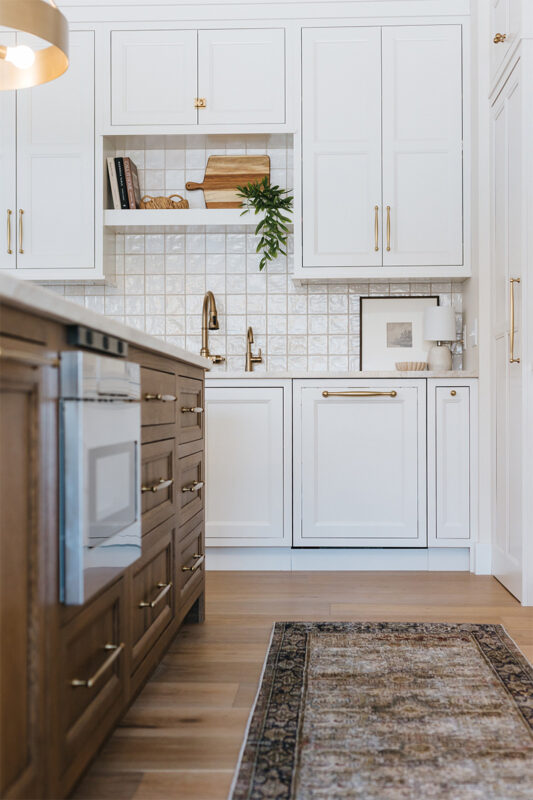 White painted and White Oak in Cashew stain kitchen.
