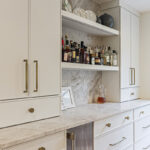 White painted bar cabinets.